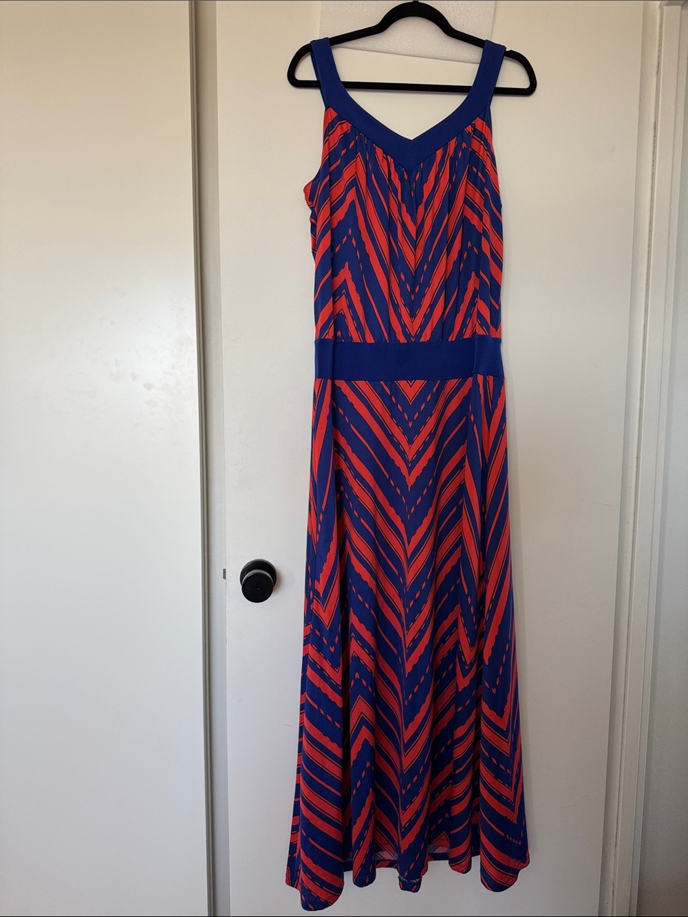 Metaphor Navy and Coral Chevron Maxi Dress